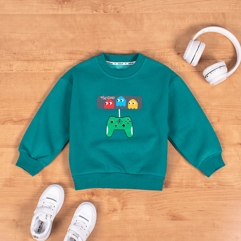 Kid Boy Video Console Game Print Fleece Lined Sweatshirt - Green