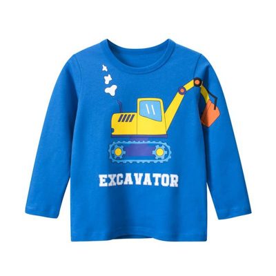 Kid Boys Excavator Print Solid Color Long-Sleeve Tee - Royal Blue