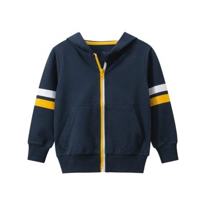 Toddler/Kid Stripped Front Zipper Hooded Cotton Jacket – Dark Blue