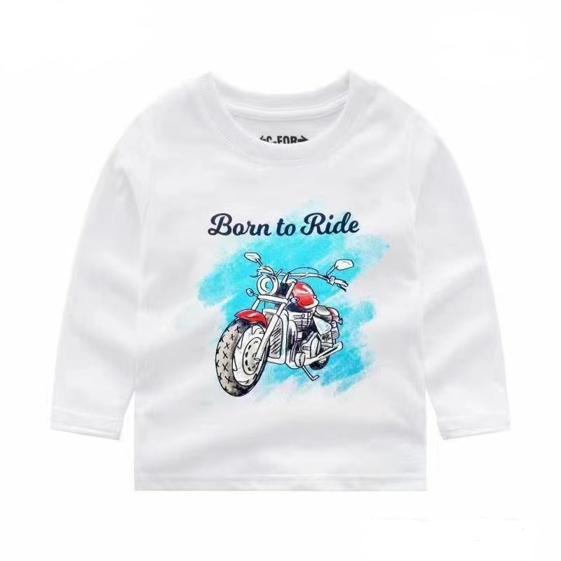 Kid Boys Born to Ride Print Long-Sleeve Tee - White