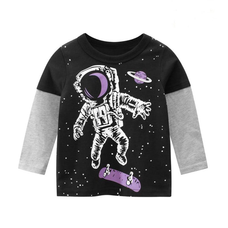 Kid Boys Astronaut Print Colorblock Long-Sleeve Tee - Black