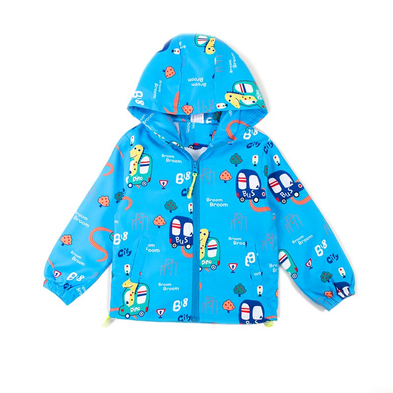Baby Boy/Girl Bus Print Summer Windbreaker Jackets - Deep Sky Blue
