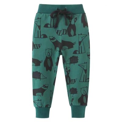 Kid Unisex Animals Printed Elasticized 100% Cotton Lounge Pants - Green