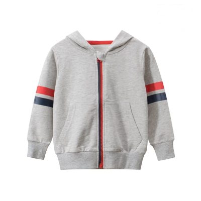 Toddler/Kid Stripped Front Zipper Hooded Cotton Jacket – Ash Grey