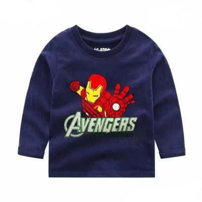 Kid Boys Avengers Print Solid Color Long-Sleeve Tee - Blue