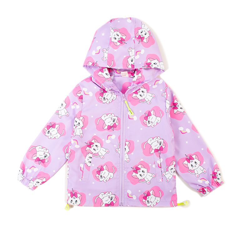 Baby Girl Kitty Print Summer Windbreaker Jackets - Lavender