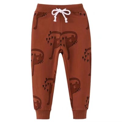 Kid Unisex Dinosaur Printed Elasticized 100% Cotton Lounge Pants - Maroon