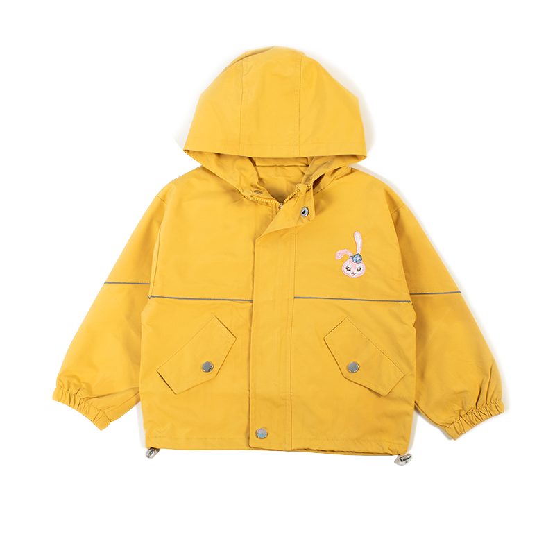 Kid Girl Rabbit Embroidered Summer Windbreaker Jackets - Mustard Yellow