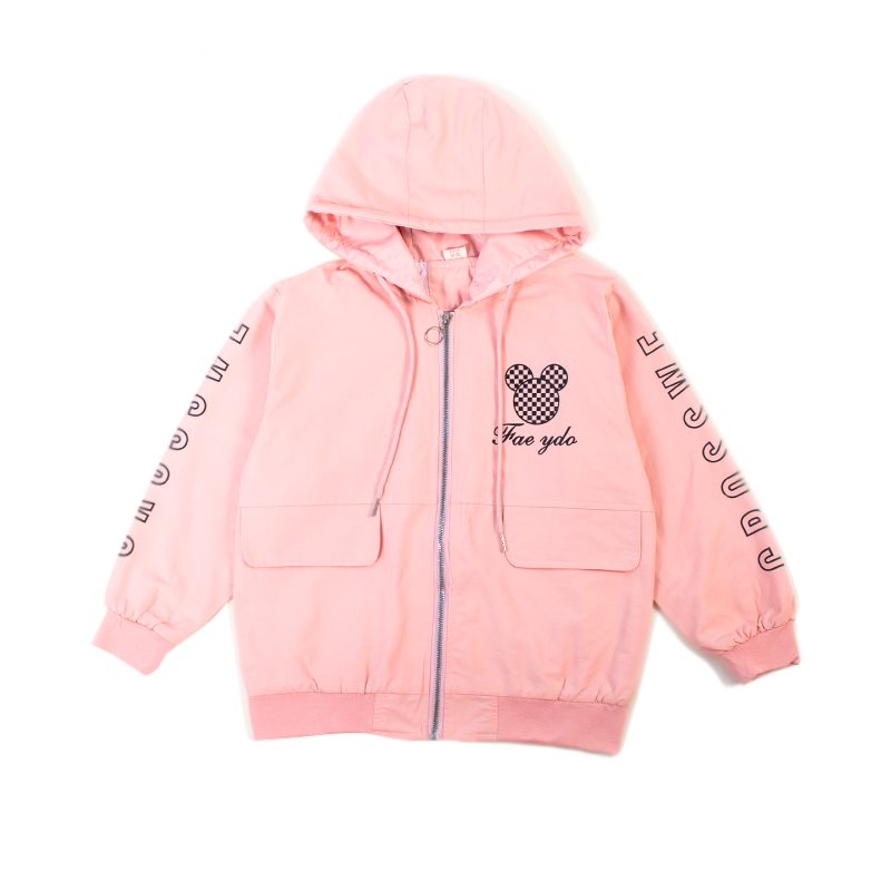 Kid Girl Mickey Print Summer Hooded Windbreaker Jackets - Pink