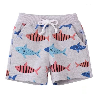 Baby/Toddler Boy Sharks Print Elasticized 100% Cotton Shorts - Grey