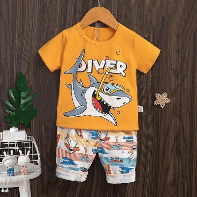 2-Piece Baby/Toddler Boy Diver Sharks Print Short-Sleeve Tee and Shorts Sets - Orange