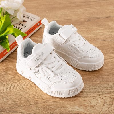Kids Unisex Star Print Pure White Sneakers