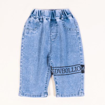 Baby/Toddler Boy Letter Print Elasticized Denim Quarter Pants - Blue