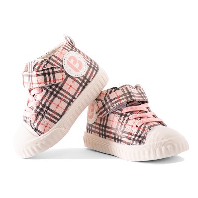 Baby Girl Plaid Design Velcro Closure Sneakers - Pink