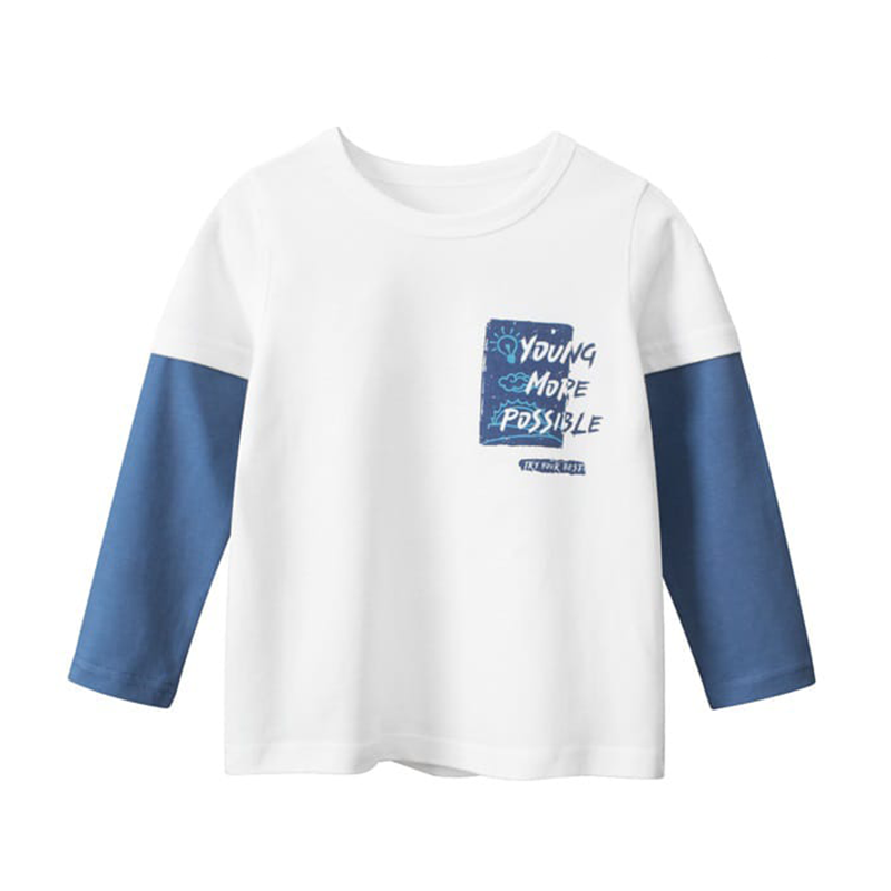 Kid Boys Letters Print Colorblock Long-Sleeve Tee - White/Blue