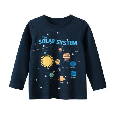 Kid Boys Solar System Print Solid Color Long-Sleeve Tee - Blue