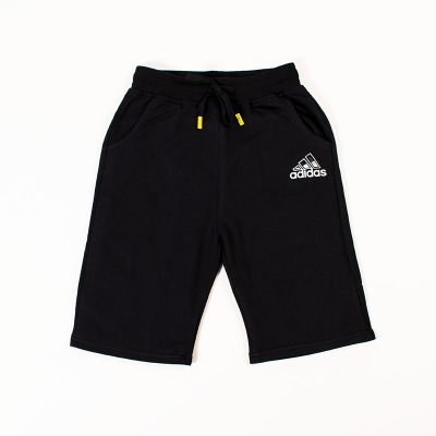 Kid Boy Adidas Print Knee Length Cotton Shorts - Black