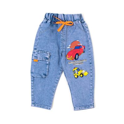 Baby Boy/Girl Car Print Elasticized Denim Jeans Pants - Blue
