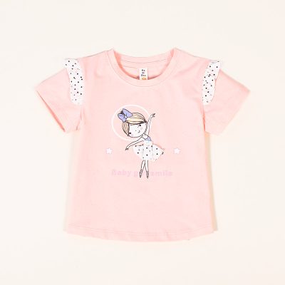 Baby Girl Dancing Girl Print Flutter Sleeve Tee - Pink