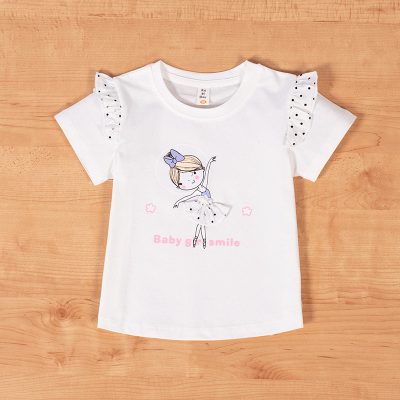 Baby Girl Dancing Girl Print Flutter Sleeve Tee - White