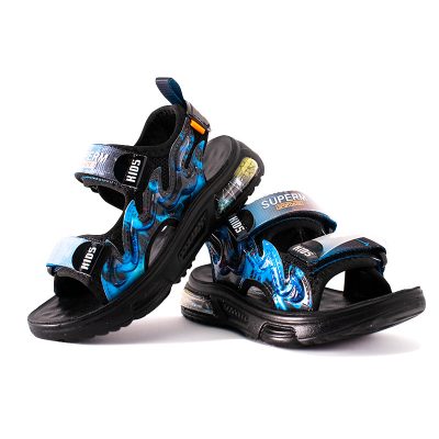Kid Boy Fire Flame Print Velcro Closure Sporty Sandals - Blue