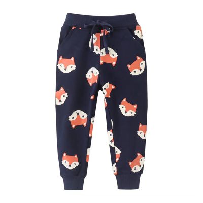 Kid Unisex Fox Print Elasticized 100% Cotton Lounge Pants - Dark Blue