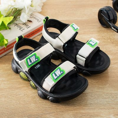 Kid Boy Letter Print Print Velcro Closure Sporty Sandals - Cream
