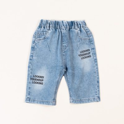 Baby/Toddler Boy Letter Print Elasticized Washed Denim Quarter Pants - Blue