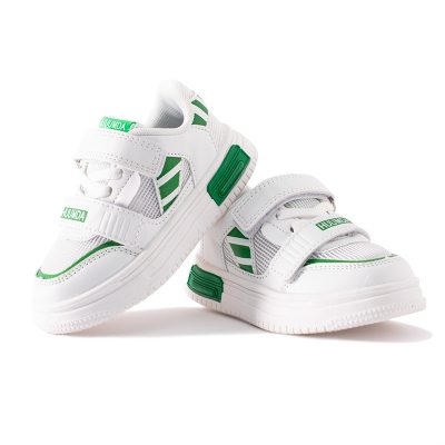 Kids Unisex Colorblock Double Velcro Closure Sneakers - White/Green