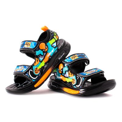 Kid Boy Spiderman Print Velcro Closure Summer Sandals - Orange