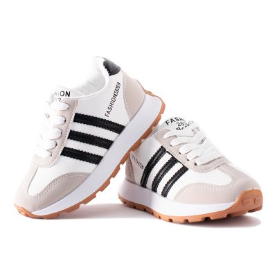 Kids Unisex Striped Pattern Colorblock Lace Up Sneakers - Beige