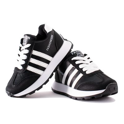 Kids Striped Pattern Colorblock Lace Up Sneakers - Black