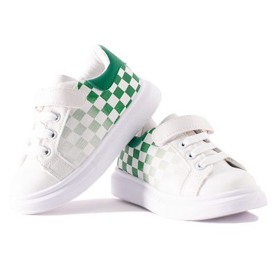 Kids Checkered Print Velcro Closure Sneakers - Green