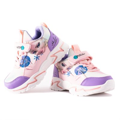 Kid Girl Frozen Print Colorblock Velcro Closure Sneakers - Purple