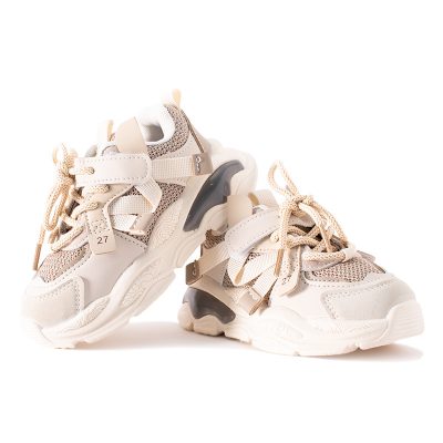 Kids Unisex Colorblock Velcro Closure Sports Shoes - Beige