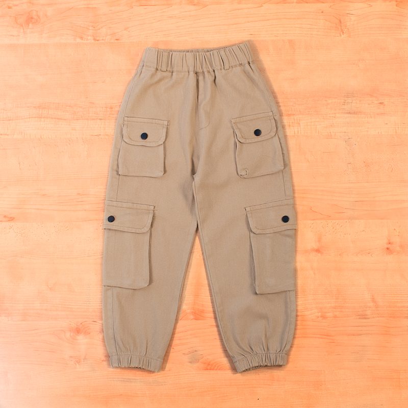 Kid Boy Pocket Design Cotton Cargo Pants - Beige