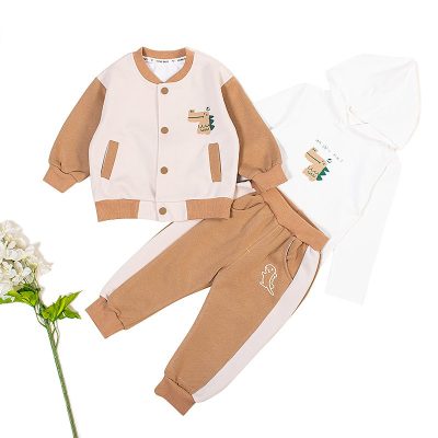 3-Piece Baby Boy Full Sleeve Hoodie Tee, Joggers Pant and Bomber Jacket Set - Light Brown