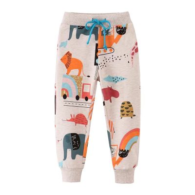 Kid Unisex Animal Print Elasticized 100% Cotton Lounge Pants - Cream