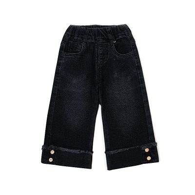 Baby Girl Wide Legs Denim Pants - Black