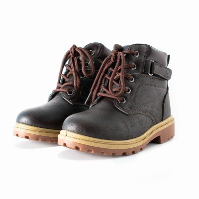 Kids Ankle Length Lace Up Boots - Coffee Brown