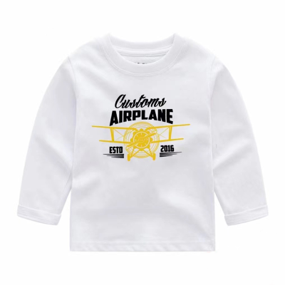 Kid Boy Custom Airplane Print Full Sleeve Tshirts - White