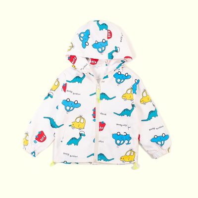 Baby Boy/Girl Dino and Car Print Summer Windbreaker Jackets - White