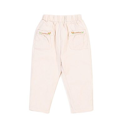 Baby Girl Front Pocket Design Cotton Pants - Cream