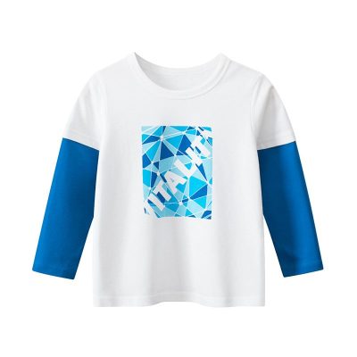Kid Boy Geo Pattern Print Colorblock Long Sleeve Tee - White/Blue