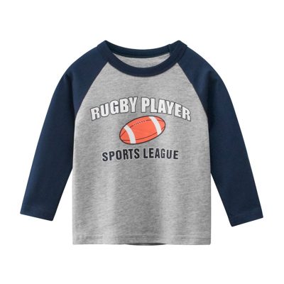 Kid Boy Rugby Player Print Colorblock Long Sleeve Tee - Heather Grey