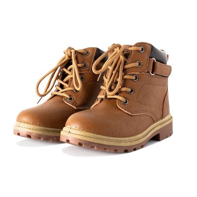 Kids Ankle Length Lace Up Boots - Tan Brown
