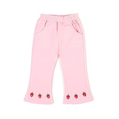 Baby Girl Strawberry Print Solid Color Flared Pants - Pink