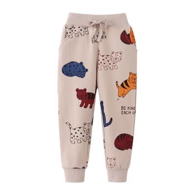 Kid Unisex Tiger Print Elasticized 100% Cotton Lounge Pants - Cream