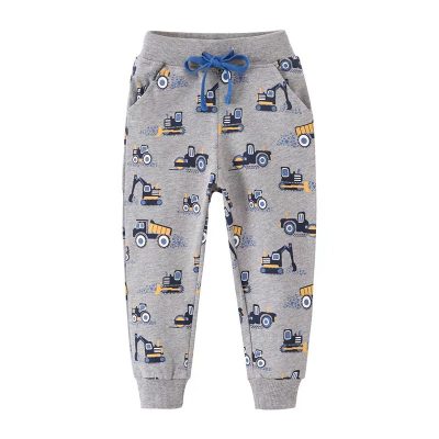 Kid Unisex Tractor Print Elasticized 100% Cotton Lounge Pants - Grey