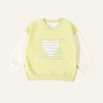 Kid Girl Letter Print Colorblock Pullover Sweatshirt - Light Yellow